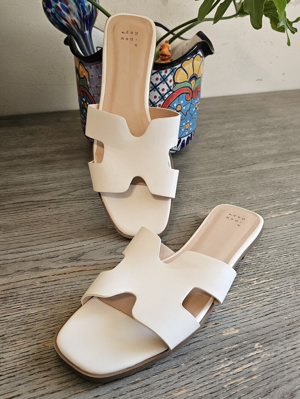 A New Day™ White Women’s Nina Slide Sandals - Round Toe Memory Foam Insole Sz 10